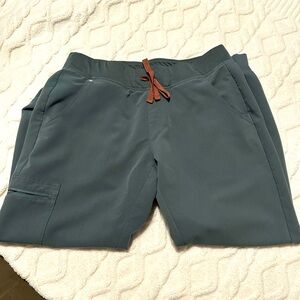 Figs scrub pants, Zamora joggers size medium petite, color is “Bonzai”